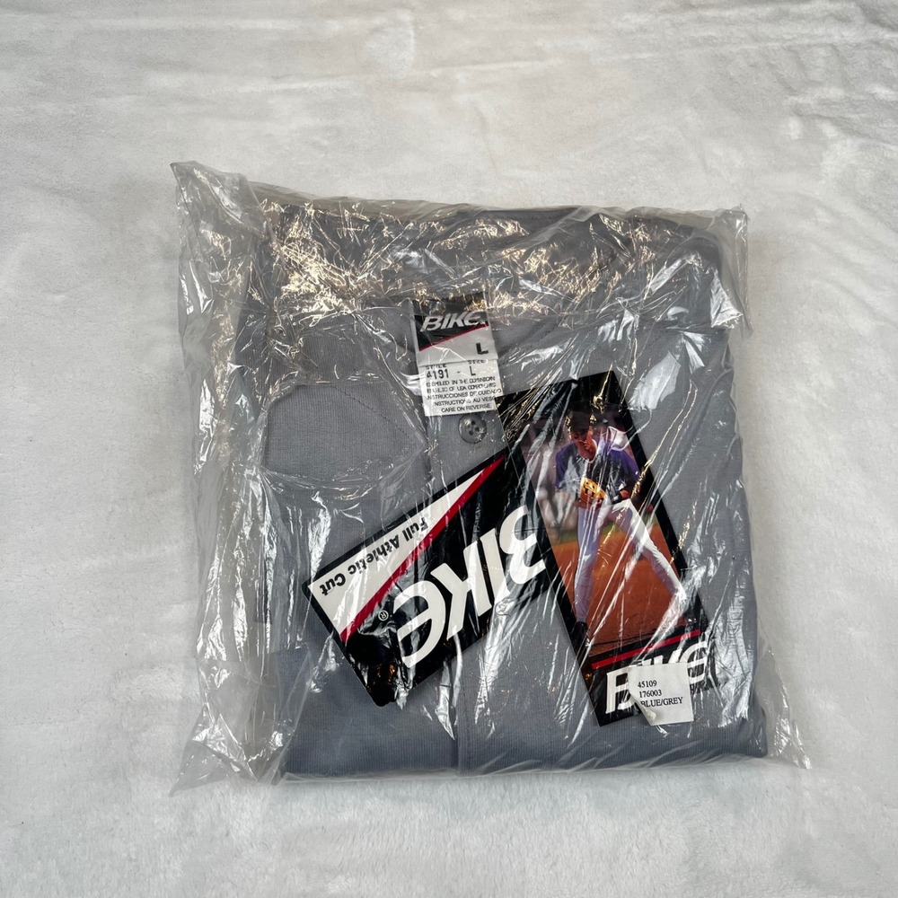 Vintage Bike Mens Baseball Jersey Grey Full Button Athletic Cut 4191 L New